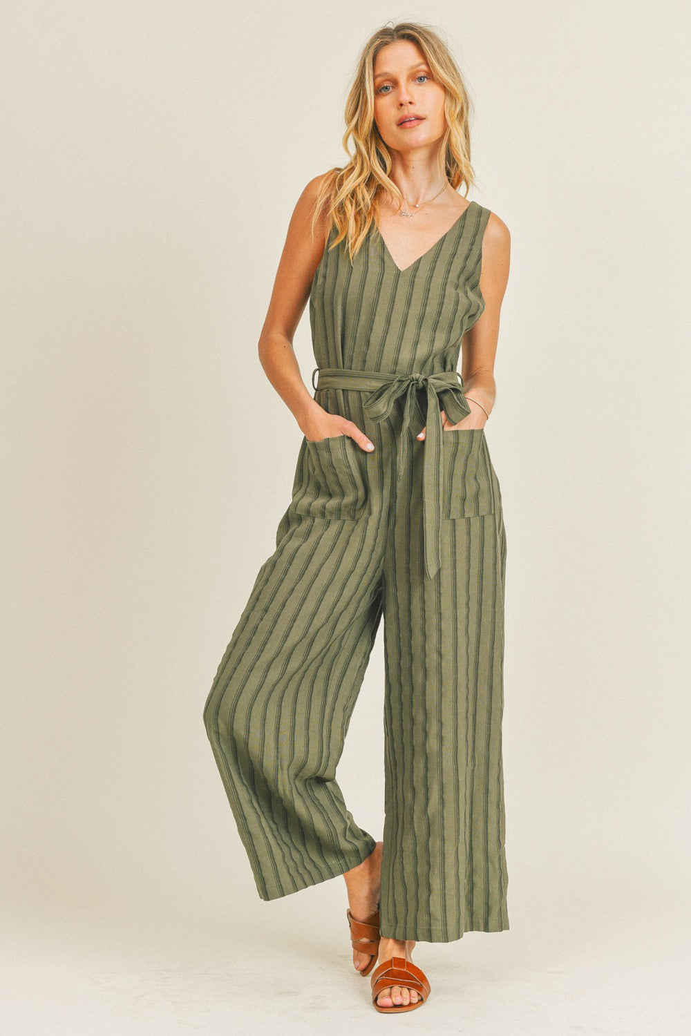 STRIPE LINEN JUMPSUIT