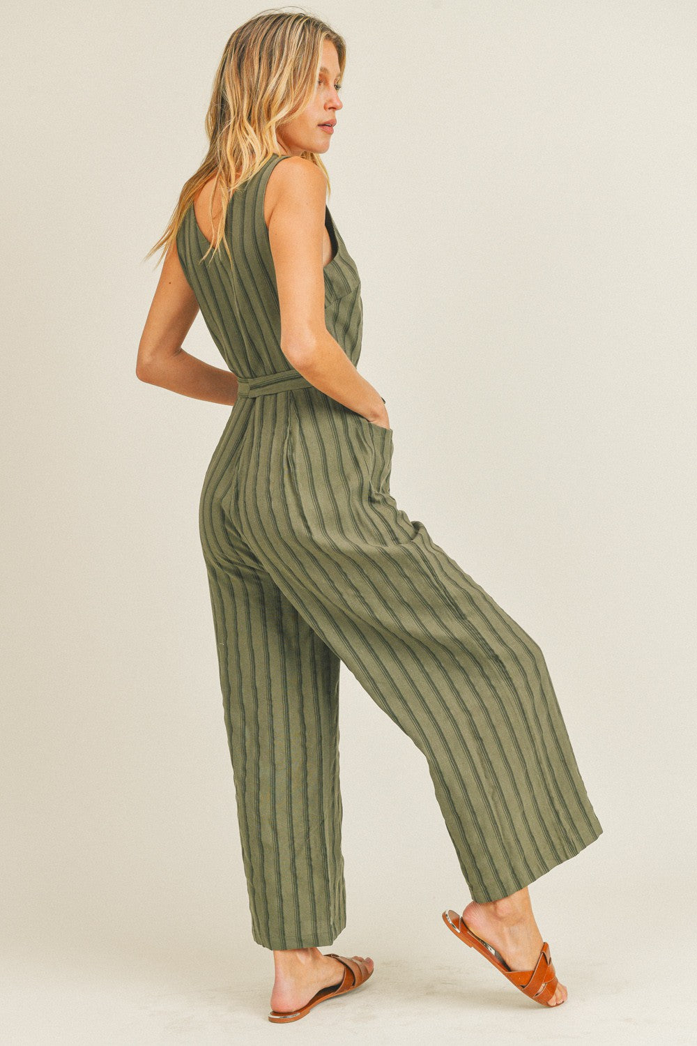 STRIPE LINEN JUMPSUIT
