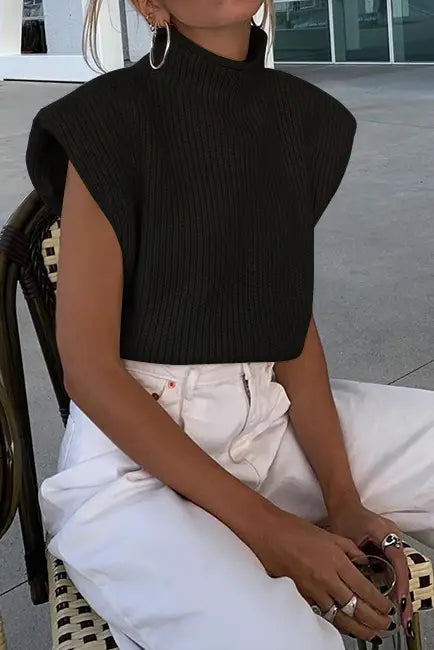 KNITTED SLEEVELESS TURTLENECK SWEATER