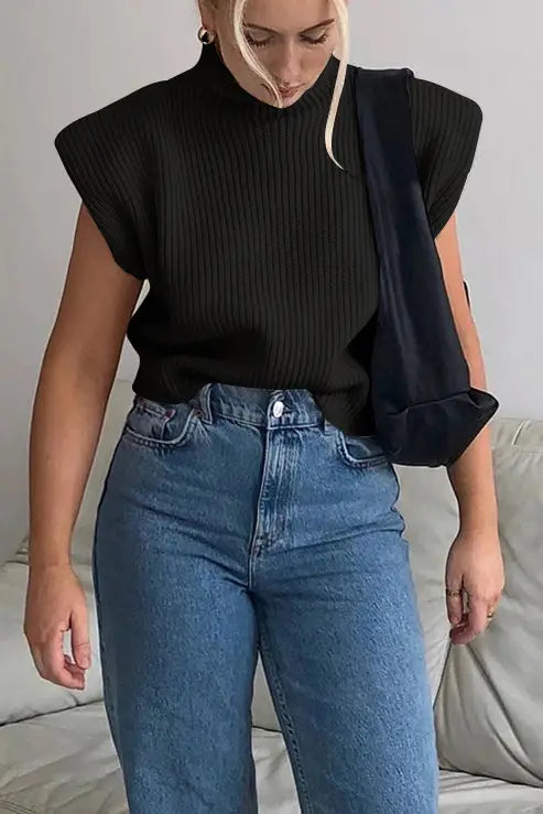 KNITTED SLEEVELESS TURTLENECK SWEATER