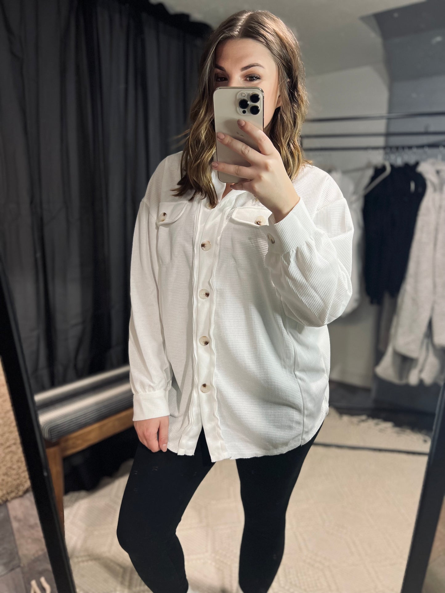 LIGHTWEIGHT WAFFLE KNIT SHACKET