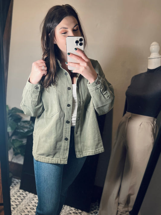 DARK GREEN RELAXED FIT BUTTON DOWN